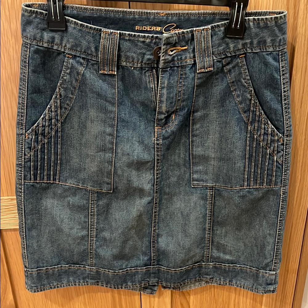 Riders Copper Blue and Gold Mini Jean Pencil Skirt
